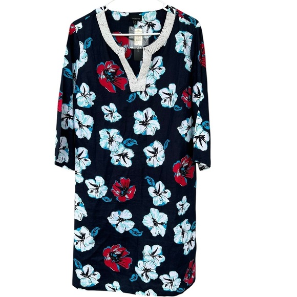 NWT Talbots 100% Linen Hibiscus Tunic Dress - Red White Blue - Size Medium - Picture 4 of 13
